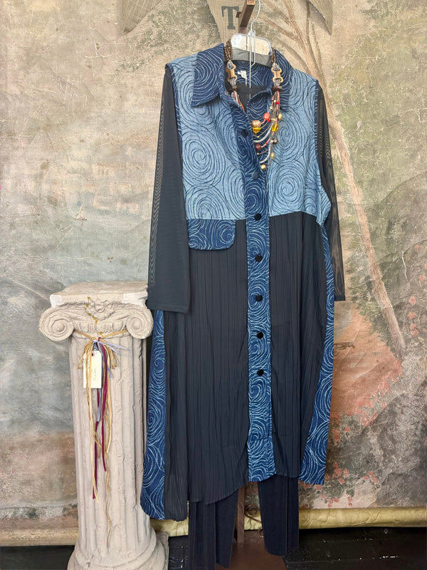 0709 Pleated Vest Denim Duster