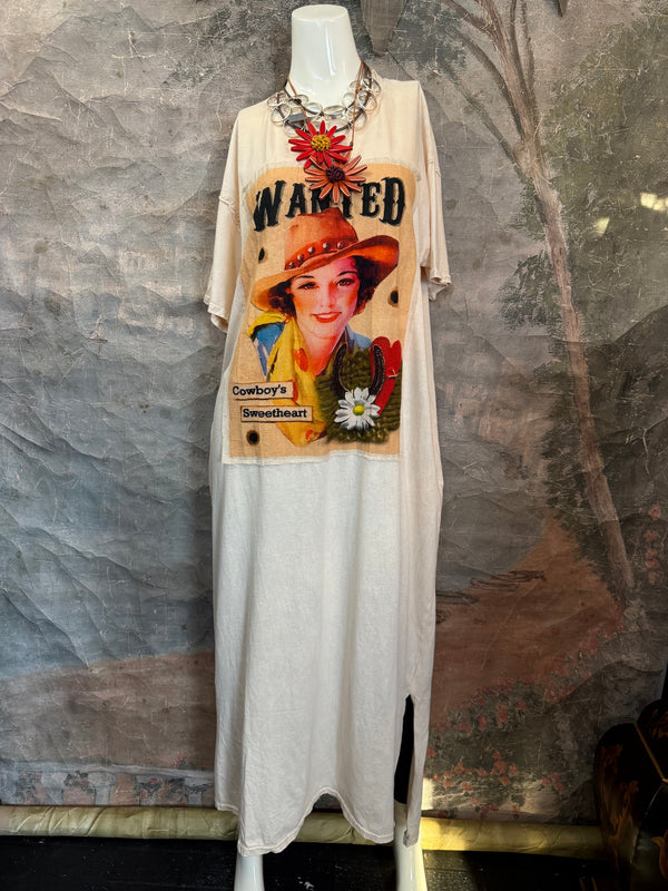 T839 Short Sleeve T-Shirt Dress-Cream/Yeehaw