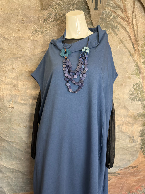92009 Cocoon Sweatshirt Dress-Denim Blue