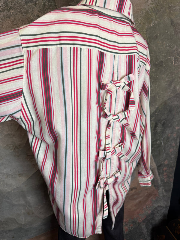 5021 Bettys Linen BF Bow Shirt-CANDYCANE