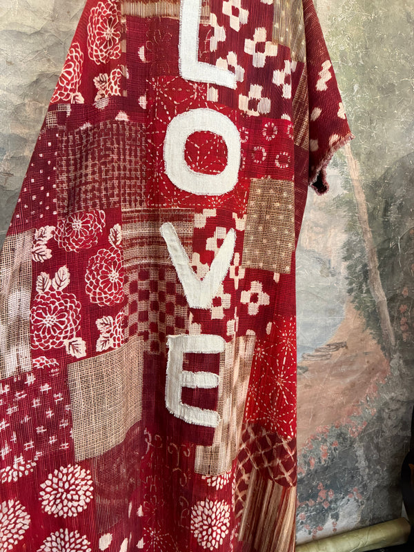 782 High Low Linen Tunic Top-Red/LOVE