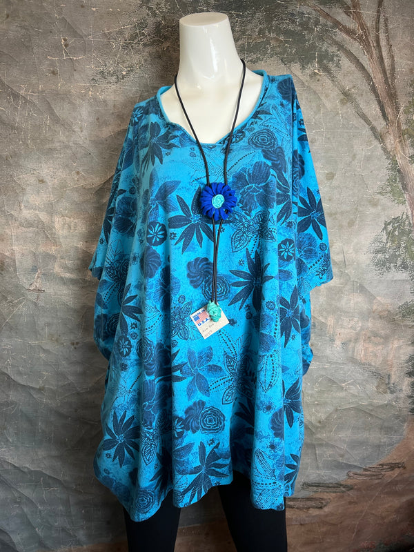 ID715 Floral Elbow Tunic Tshirt-Ocean