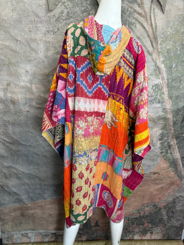 1012w Kantha Poncho Hoodie Dress-2