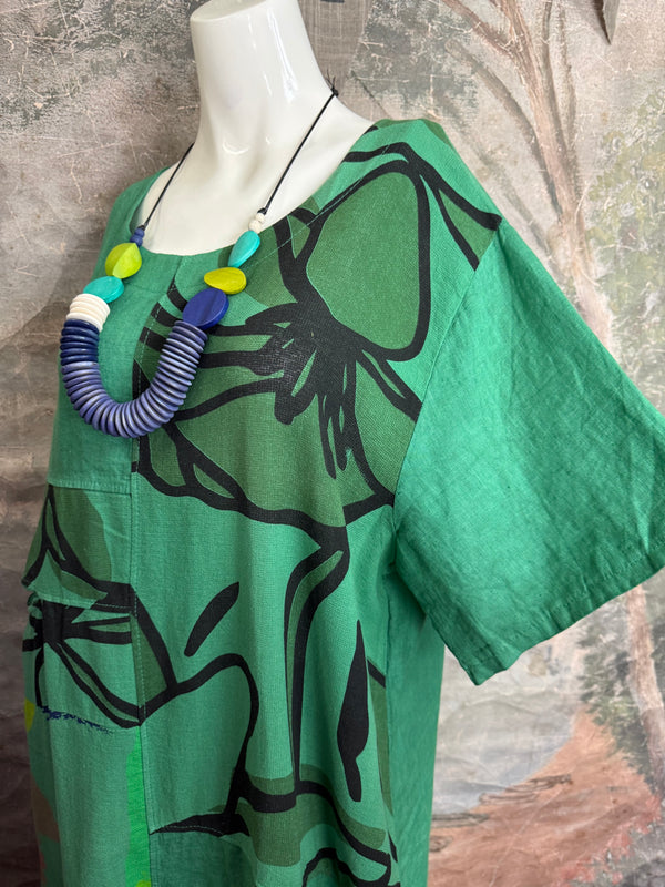 90617P-23 Linen Paint Dress-Gucci Green