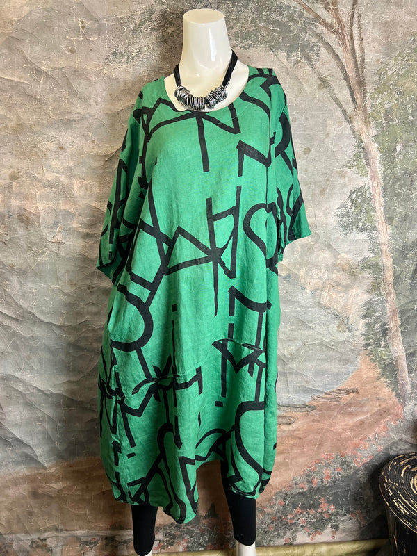 91470 S/Slv Tunic Letter Dress-GUCCI GREEN