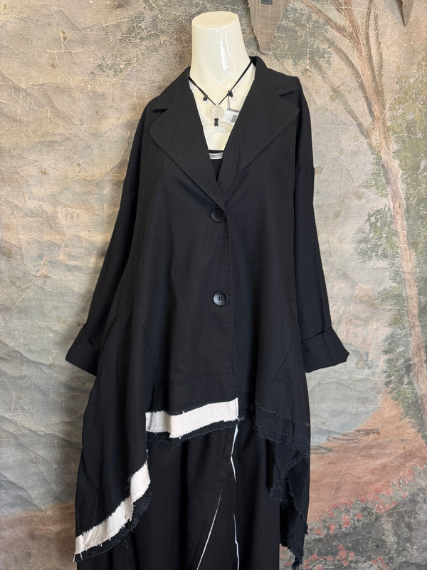 32302 Med to Long Blazer Jkt W/Trim-Black