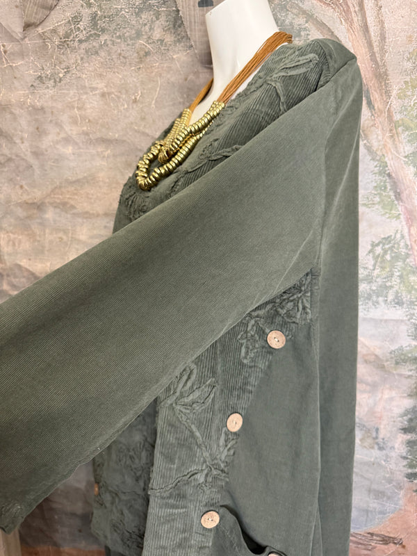 91983A-62 Buttoned Stitch Tunic-Olive