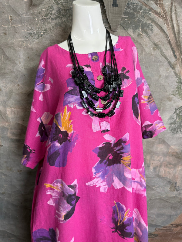 91877-52 Artful Bloom Dress-Fuchsia