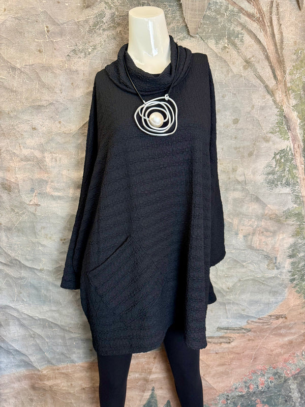 T1076 Waffle Knit Pullover-Black