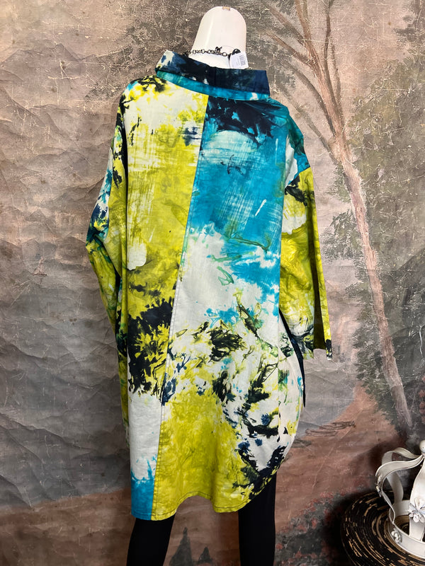 7042C Block Dyed Possibly Tunic-Turq Mix