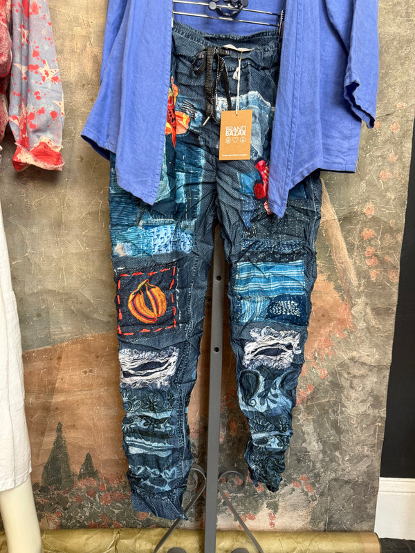 0A910 Pull On Stretch Pants-Denim/Doodle