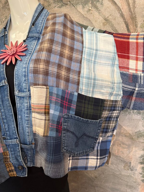 5572-Short Flannel Patchwork Duster-D