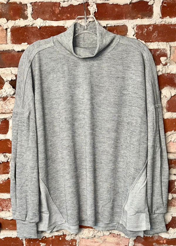25690 Knit Mock Neck Top-Grey