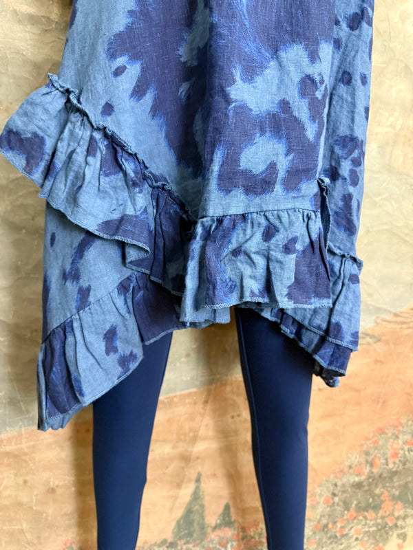 91307T-62 Ruffle Tie-Dye Tunic-Blue