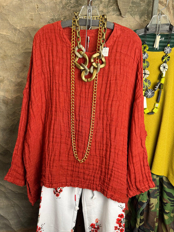 PW8815 We The Free Pucker Tunic-Brick Red