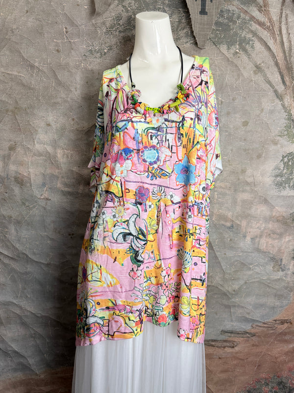 T1640K Vneck Dolman Top-May Flowers