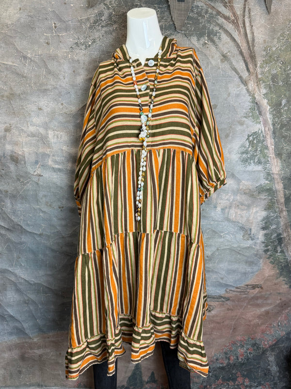 5569 Judy Hoodie Short Dress-Autumn Stripe