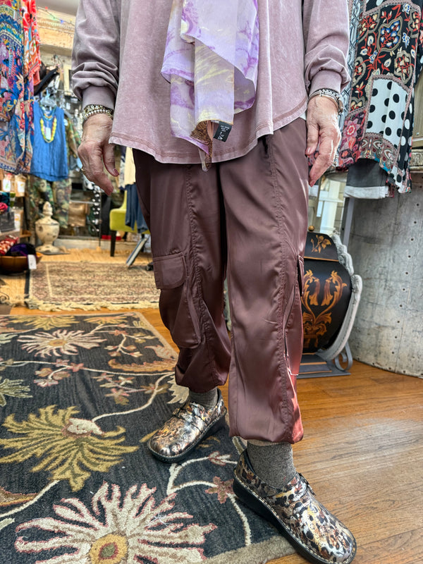 3696 Charmeuse Satin Cargo Pant-Brown