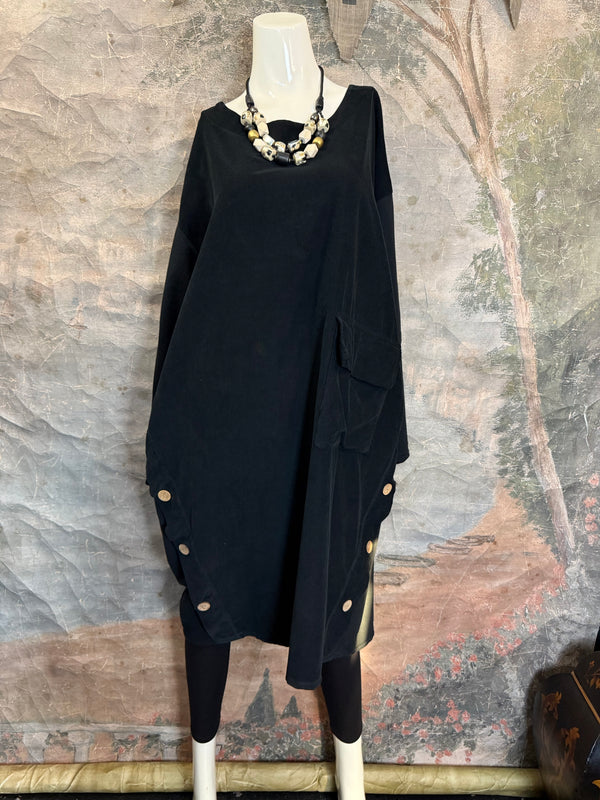 91805 Corduroy Button Dress-Black