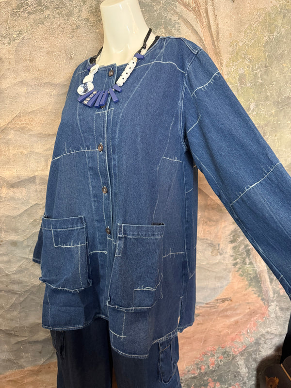 20126N17 Lg/Slv Slit Back Shirt-Indigo