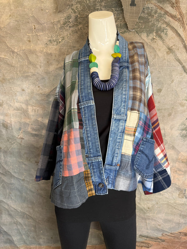 5572-Short Flannel Patchwork Duster-D