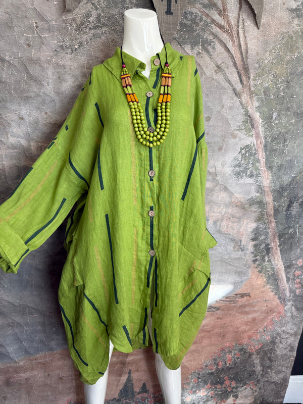 91750S Stripe Big Shirt-KIWI