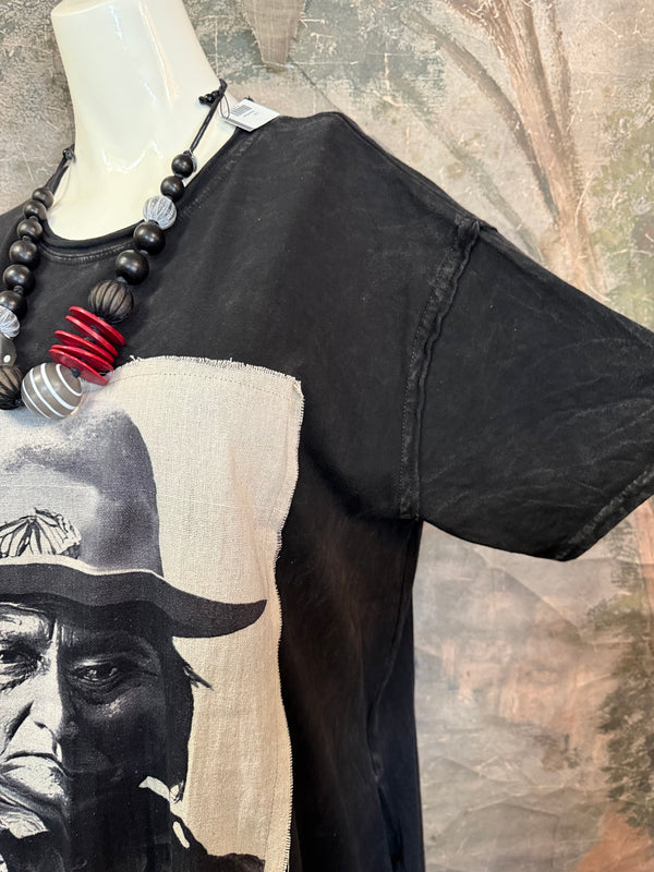 T839 Short Sleeve T-Shirt Dress-Black/Indian