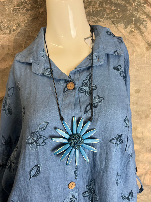 91849 ART Spring Motif BF Shirt-DENIM BLUE
