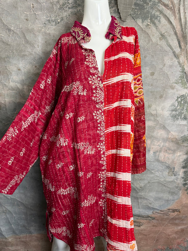1013w Long Kurta Shirt Dress-Hazel