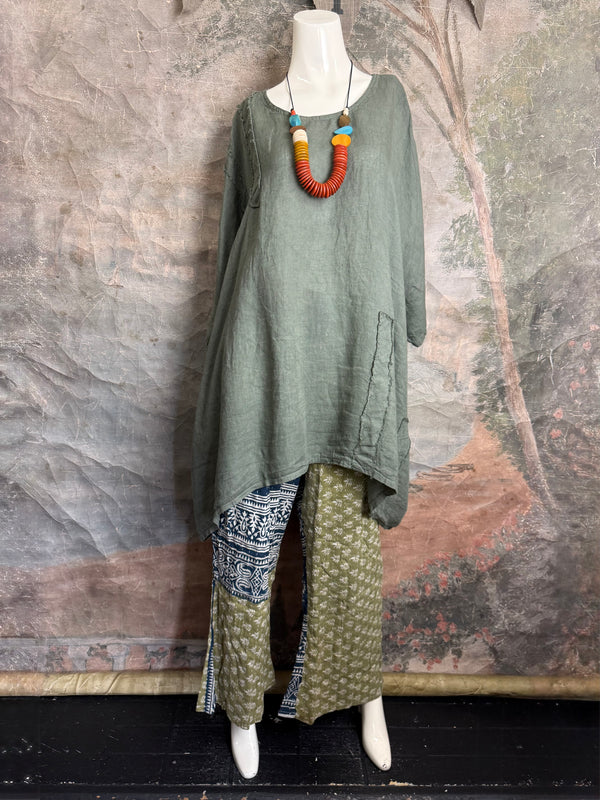 91624 Solid Patch Tunic Shirt-Olive