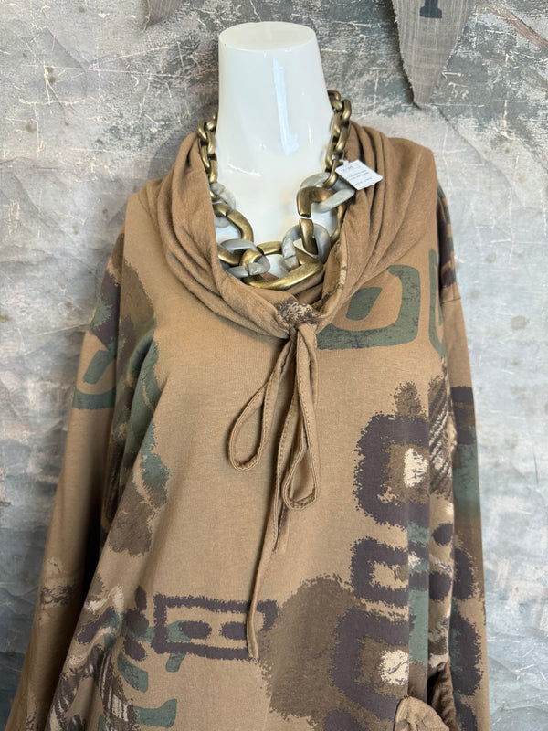 91968 Abstract Sweatshirt Dress-Camel