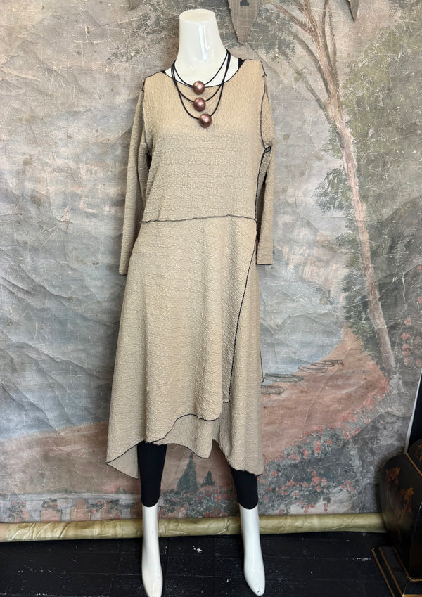 D523 Waffle Knit Sharkbite Dress-Mocha