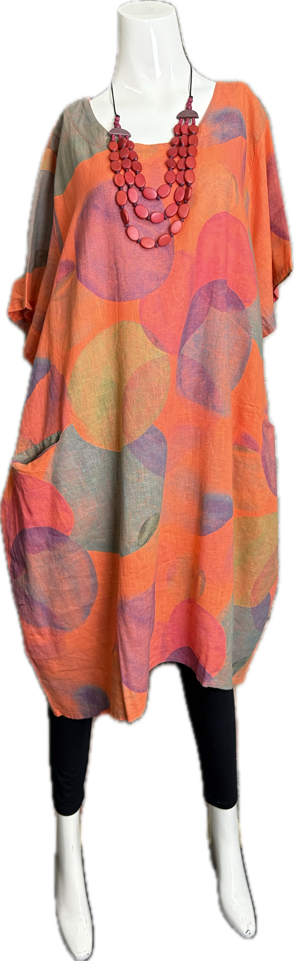 90847C Painterly Bubbles Dress-Orange Kiss