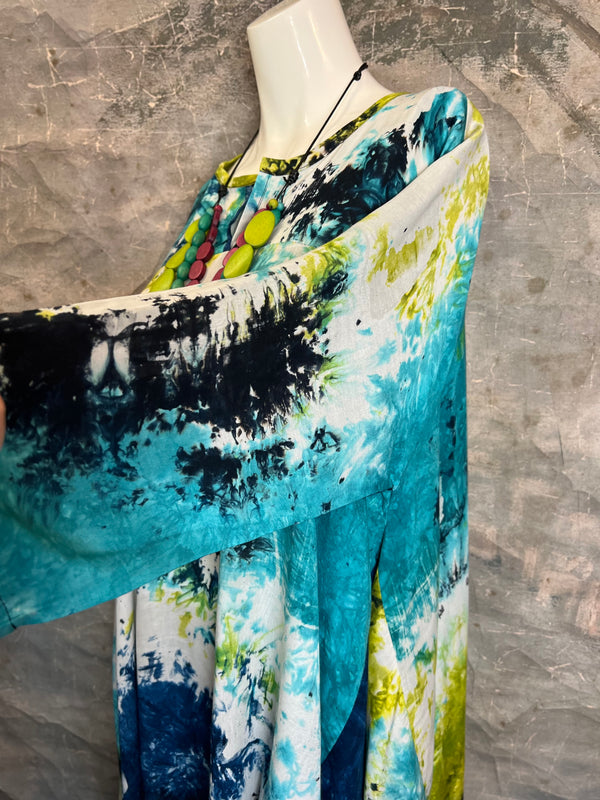 7063V Block Dyed Justly Top-TURQ MIX