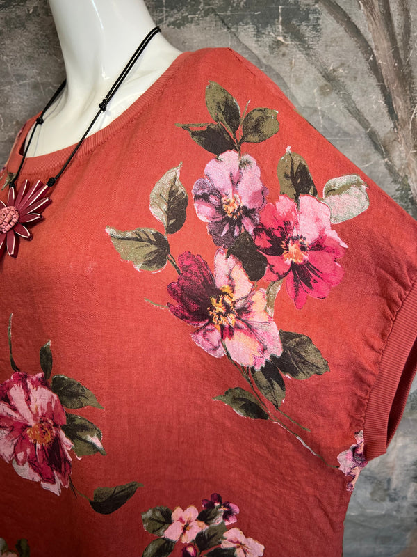 5202 Rosabella Floral Top/Dress-Burnt Red