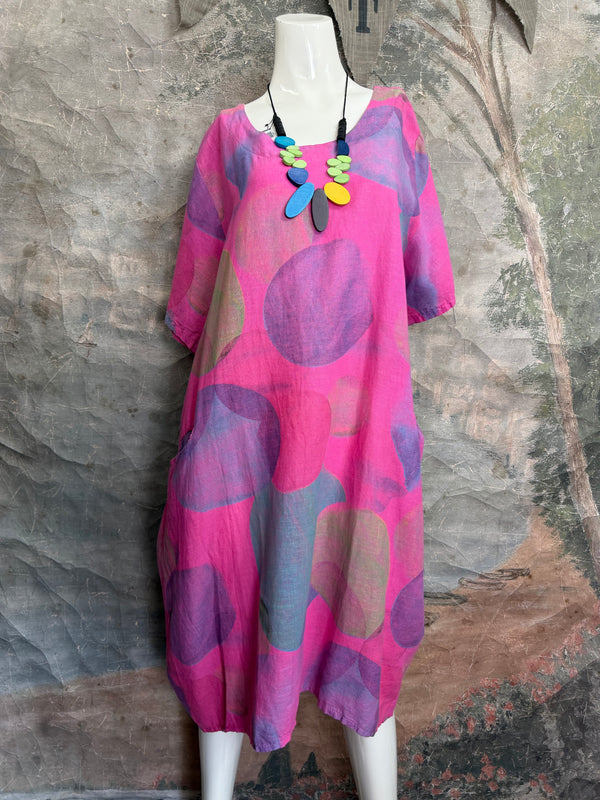 90847C Painterly Bubbles Dress-Fuchsia