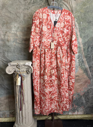 Peacock Ways NAYA Maxi Dress in Raven Red, 100% flax one size boho tie-dye pattern, $165 - 6