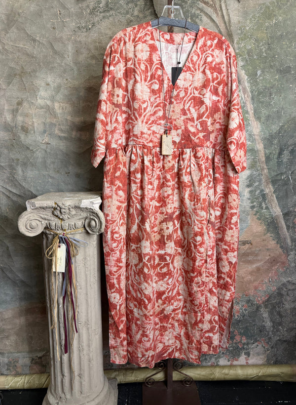 Peacock Ways NAYA Maxi Dress in Raven Red, 100% flax one size boho tie-dye pattern, $165 - 6