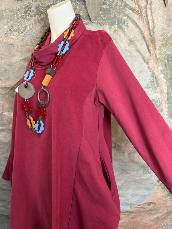 6512AU Cowlneck Bubble Dress-Wine