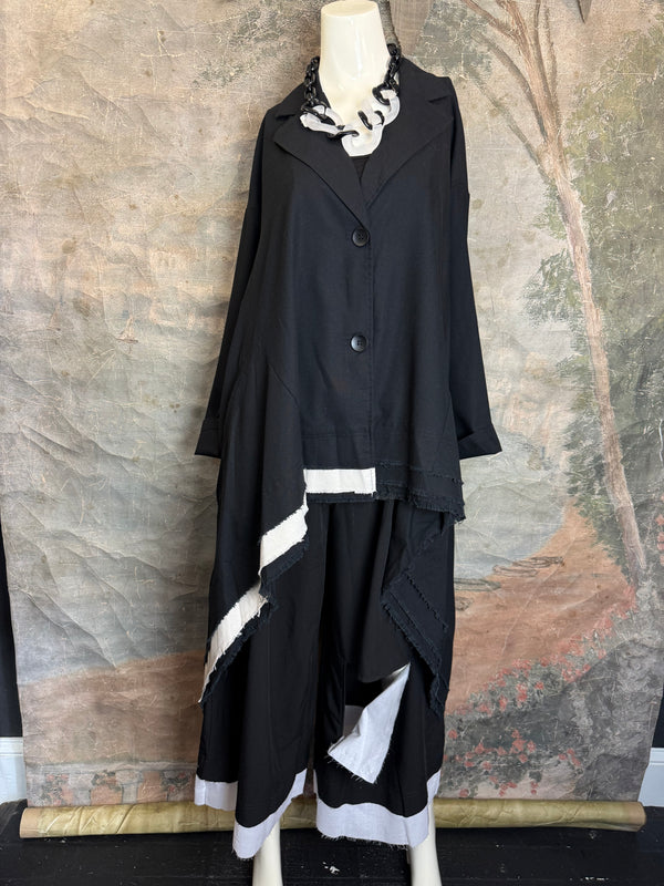 32302 Med to Long Blazer Jkt W/Trim-Black