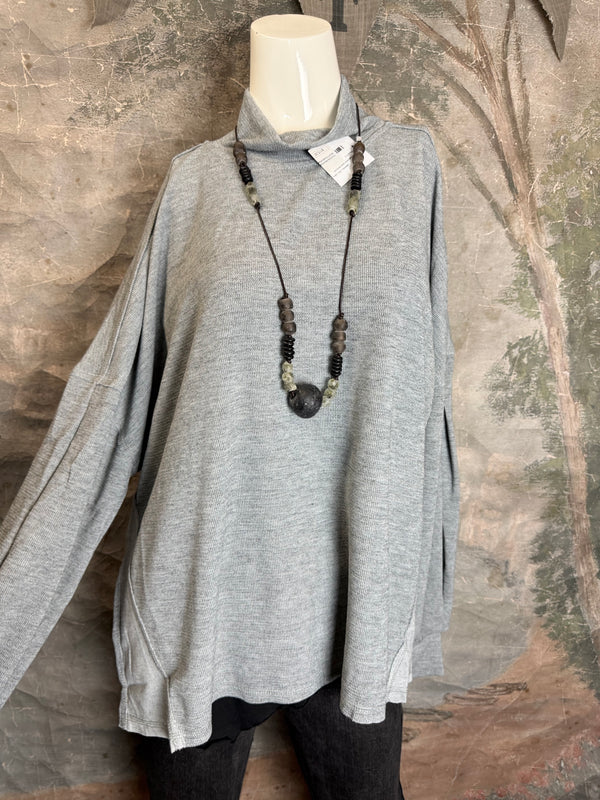 25690 Knit Mock Neck Top-Grey