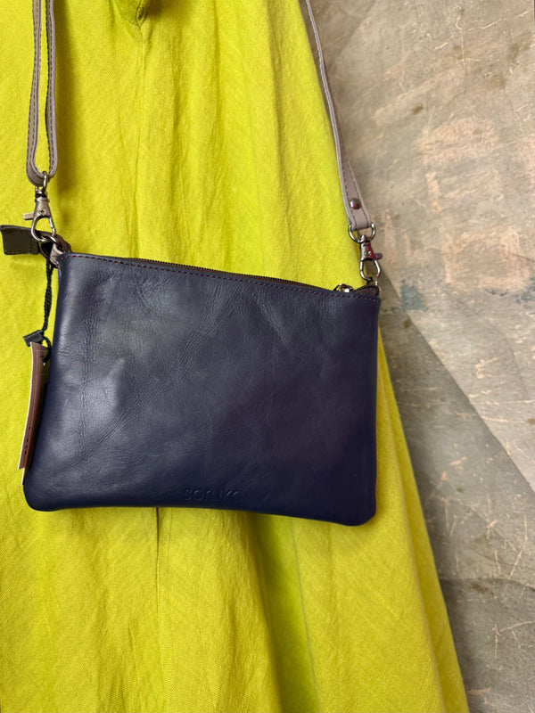 Soruko blue quilted leather crossbody bag with heart pattern and adjustable strap, style 81082 Icaria - 2
