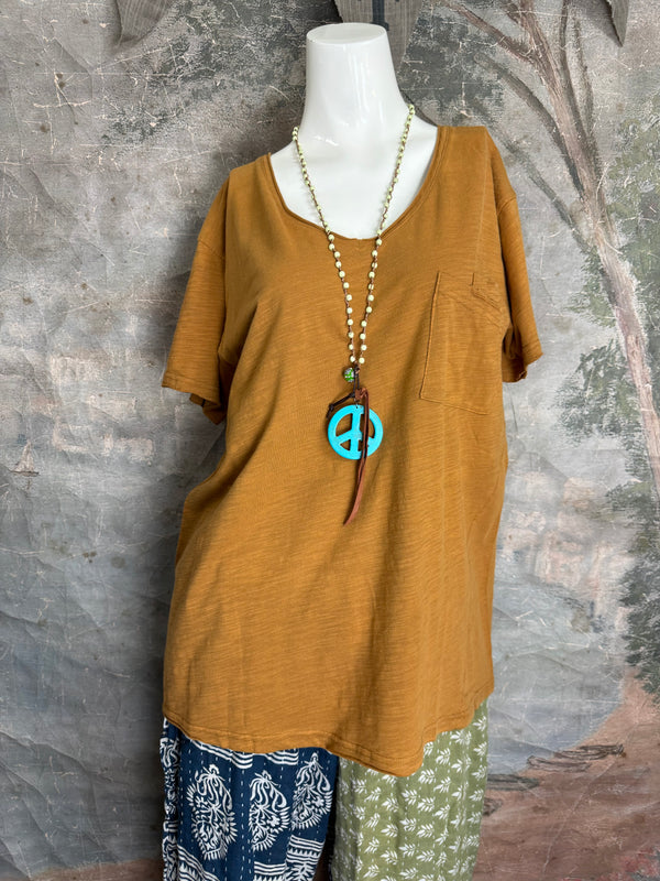 JG- Moon Dance V-Neck Tee-Mustard