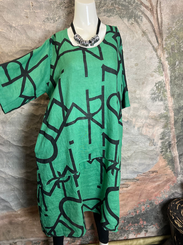 91470 S/Slv Tunic Letter Dress-GUCCI GREEN