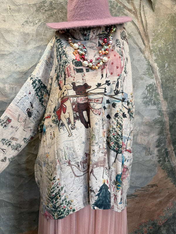 T1097 Cowlneck Dolman Slv Top-Holiday Joy