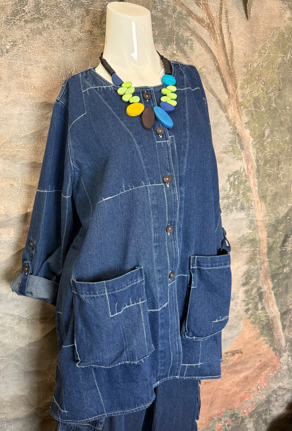 20126N17 Lg/Slv Slit Back Shirt-Indigo