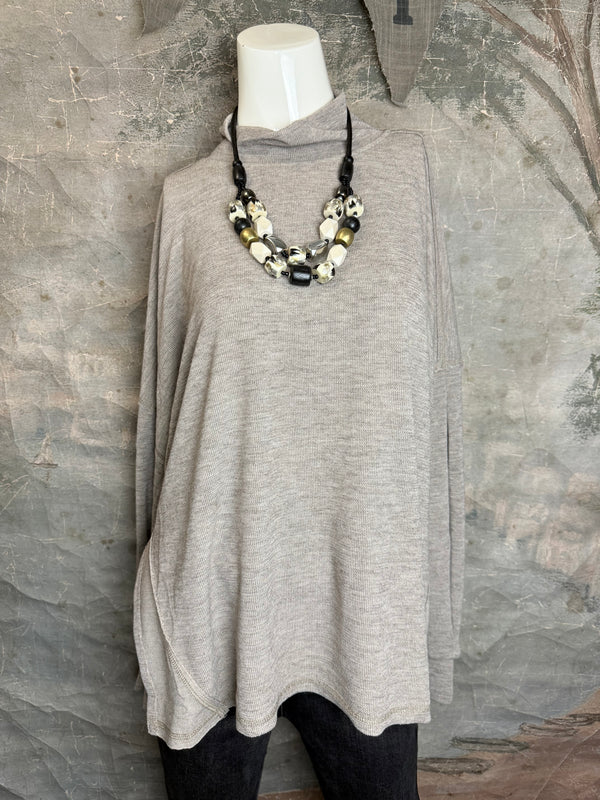 25690 Knit Mock Neck Top-Khaki