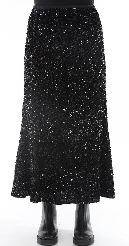 TF-7139 Sequin Pull-on Skirt-Black