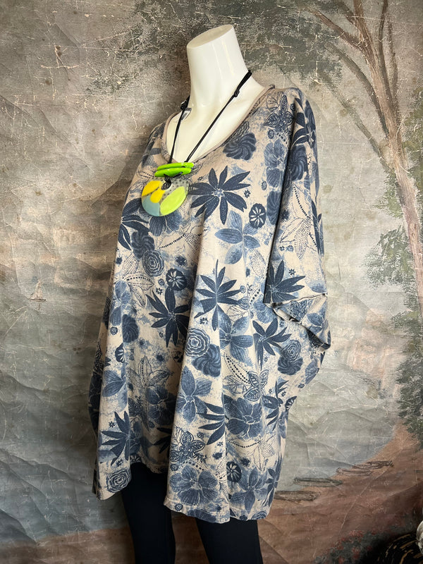 ID715 Floral Elbow Tunic Tshirt-Mushroom