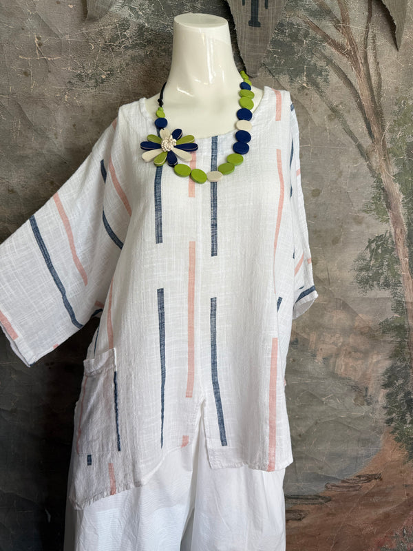 6653S Stripe Top-White